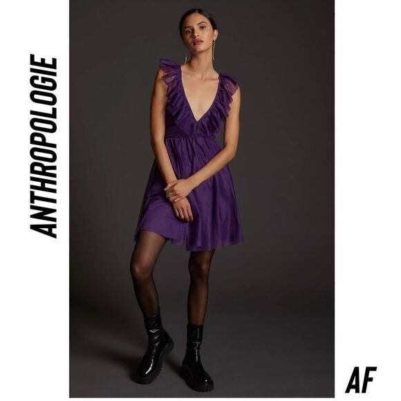 ANTHROPOLOGIE MAEVE TULLE MINI DRESS PURPLE NEW LARGE - Picture 1 of 8